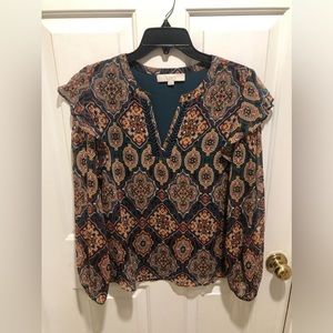 LOFT size M blouse with ruffle on shoulder